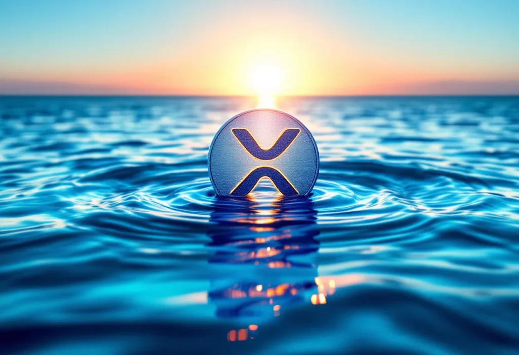 Freepik xrp token emerging from a calm turquoise ocean at 76479