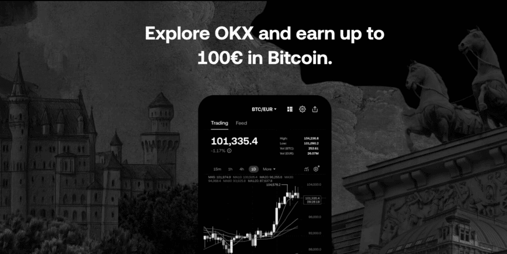 Explore okx and earn up to 100 euros in bitcoin?
